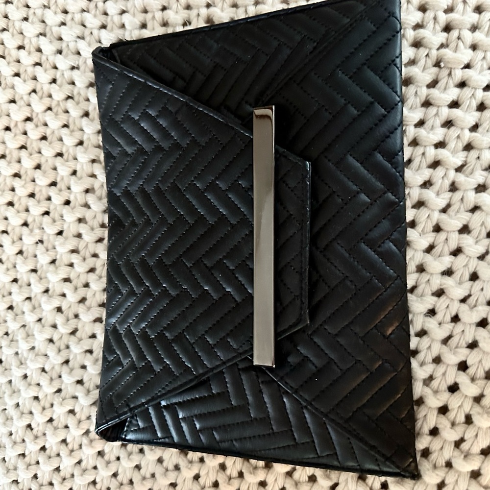 Black Quilted Clutch with Silver Accent